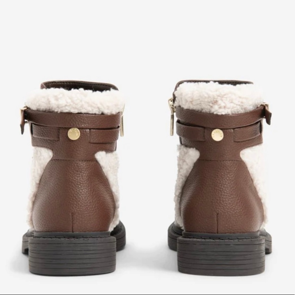 Kenneth Cole Reaction Wind Lug Buckle Cozy Bootie Brown With Faux Fur Size 6.5 - Picture 4 of 6